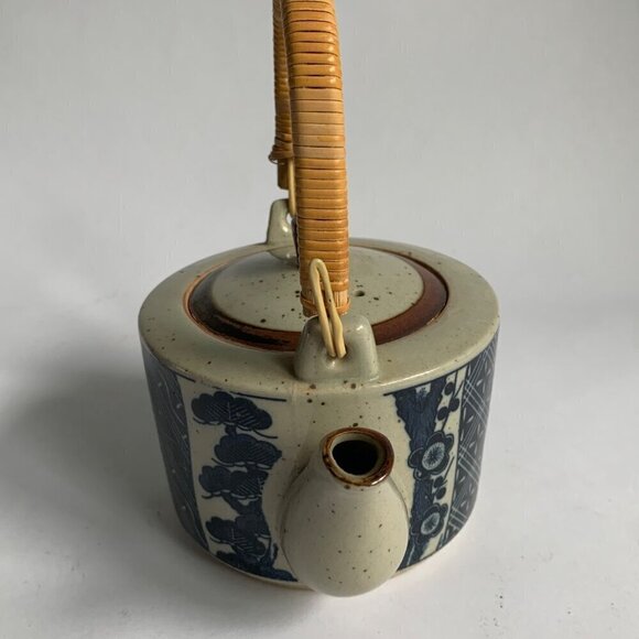 Takahashi Japan Vintage Gray Speckled Blue Bamboo Print Teapot 4 Cups Set - Picture 9 of 12